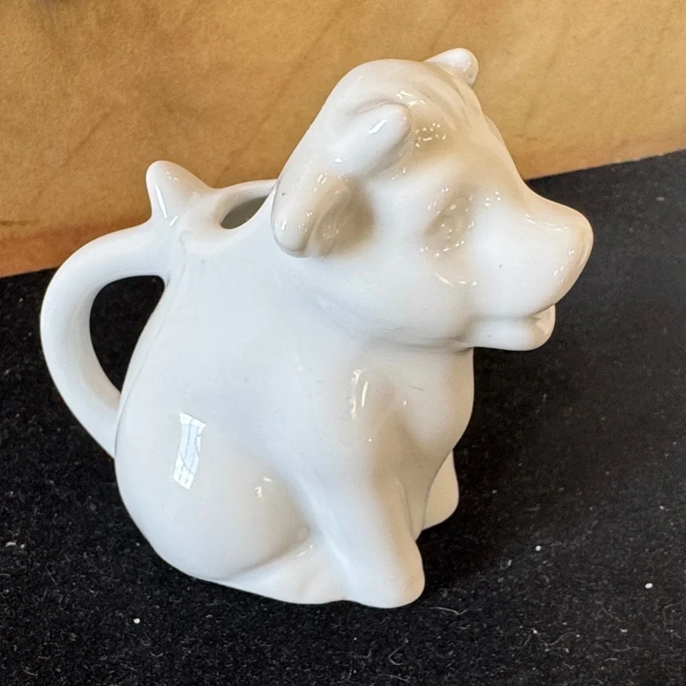 Set of small White Ceramic Animal Figurines creamer Duck and Cow